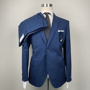 Nautica Mens 2-pc Suit‎ Blazer Jacket 44S Pants 40W 32L Blue Plaid *Read*